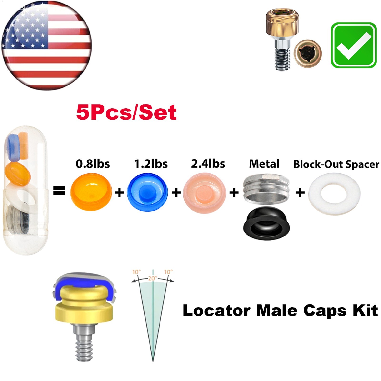 US Dental Overdenture Implant Strong Retention Caps For Locator Abutment Inserts