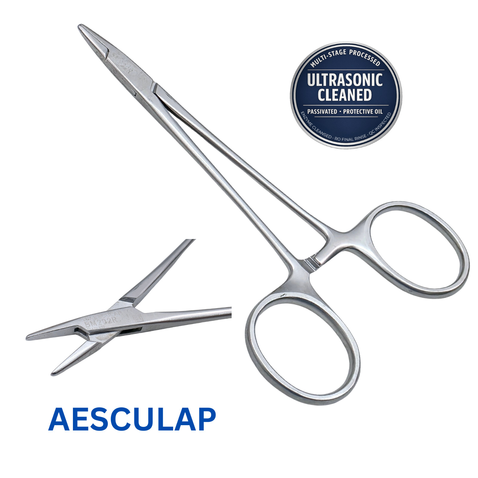 AESCULAP BM202R Webster Needle Holder, STR, Smooth, 5″ – Ultrasonic Cleaned