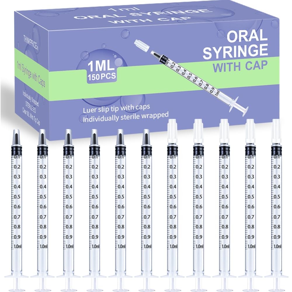 150 Pcs 1ml Syringes with Caps Oral Dispenser Individually Sterile Warpped for