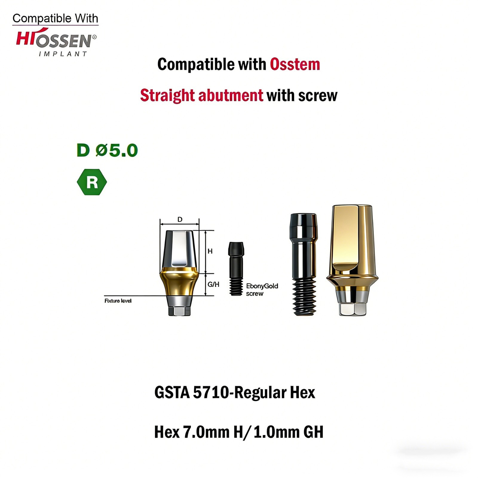 Dental Titanium Cemented straight abutment fits to Osstem Hiossen Mini Regular
