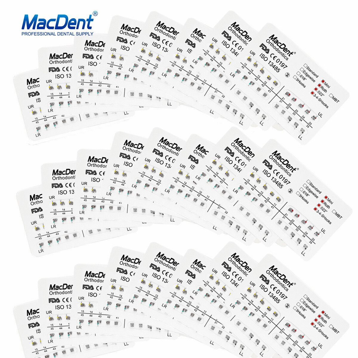 MacDent Dental Orthodontic Brackets Mini Roth MBT 0.022 0.018 Hooks Brace