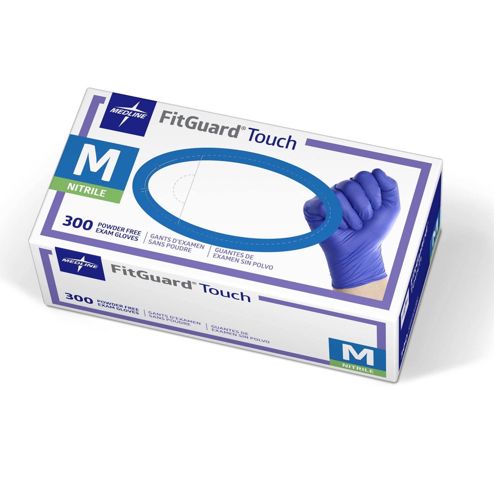 Medline FitGuard Touch Nitrile Exam Gloves, 300 Medium (Box of 300), Blue