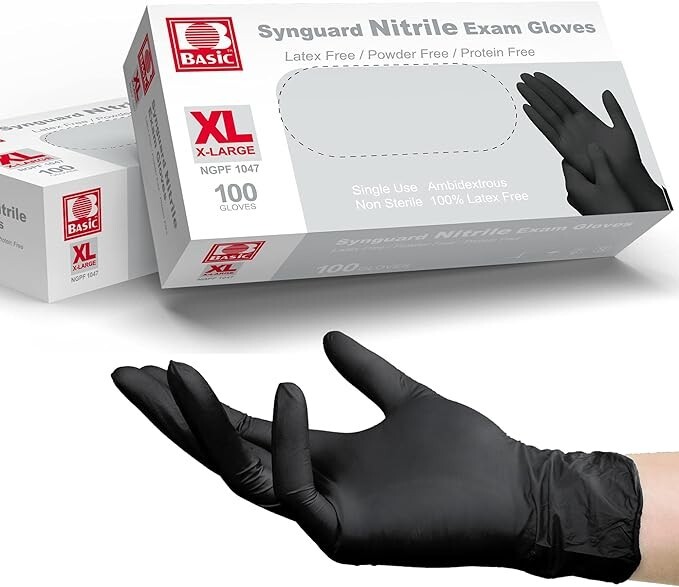 Synguard Black Industrial Nitrile Gloves 6 Mil Textured Finger Tips XLarge100/Bx