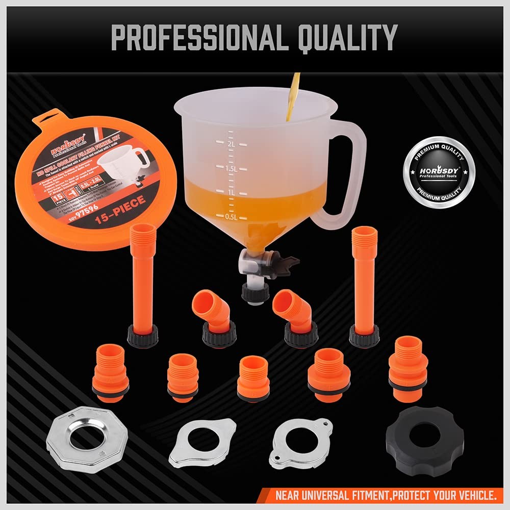 HORUSDY No-Spill Coolant Funnel Kit, Spill Proof Funnel Bleeder with Adapters. U