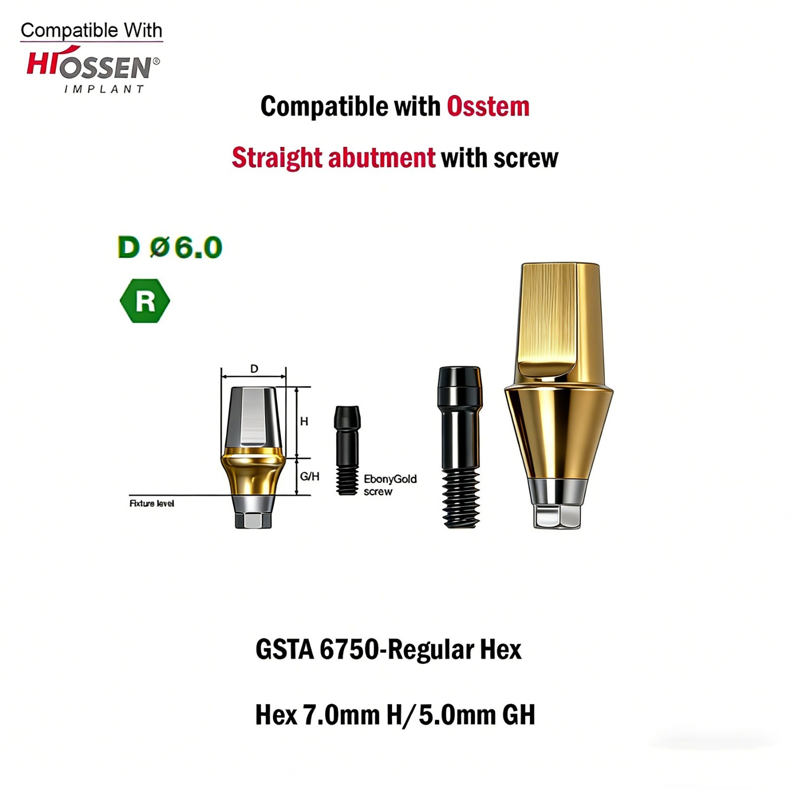 Dental Titanium Cemented straight abutment fits to Osstem Hiossen Mini Regular