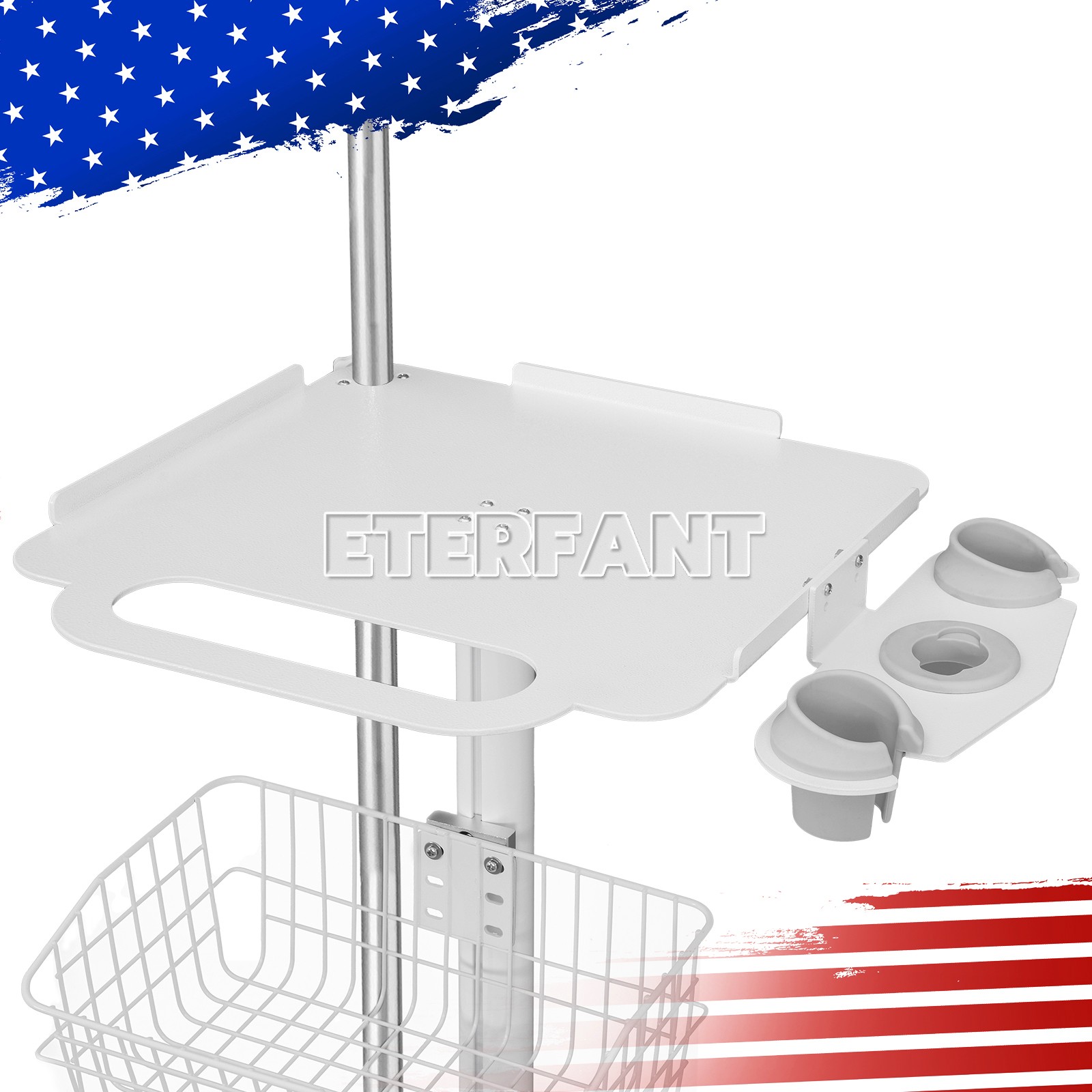 Mobile Rolling Cart Height-Adjustable Medical Trolley Cart Basket Infusion Stand