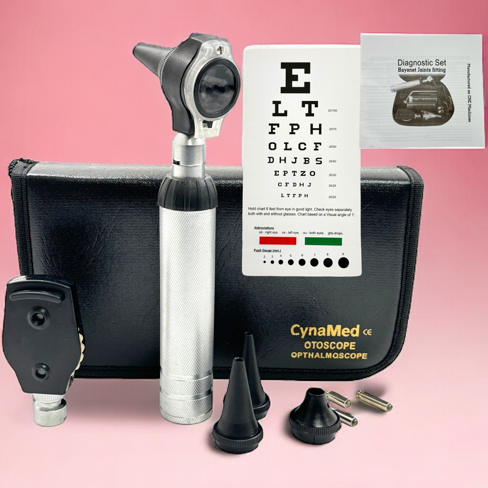 ENT DIAGNOSTIC OTOSCOPE + OPHTHALMOSCOPE + EXTRA SPECULA + 2 FREE EXTRA BULBS