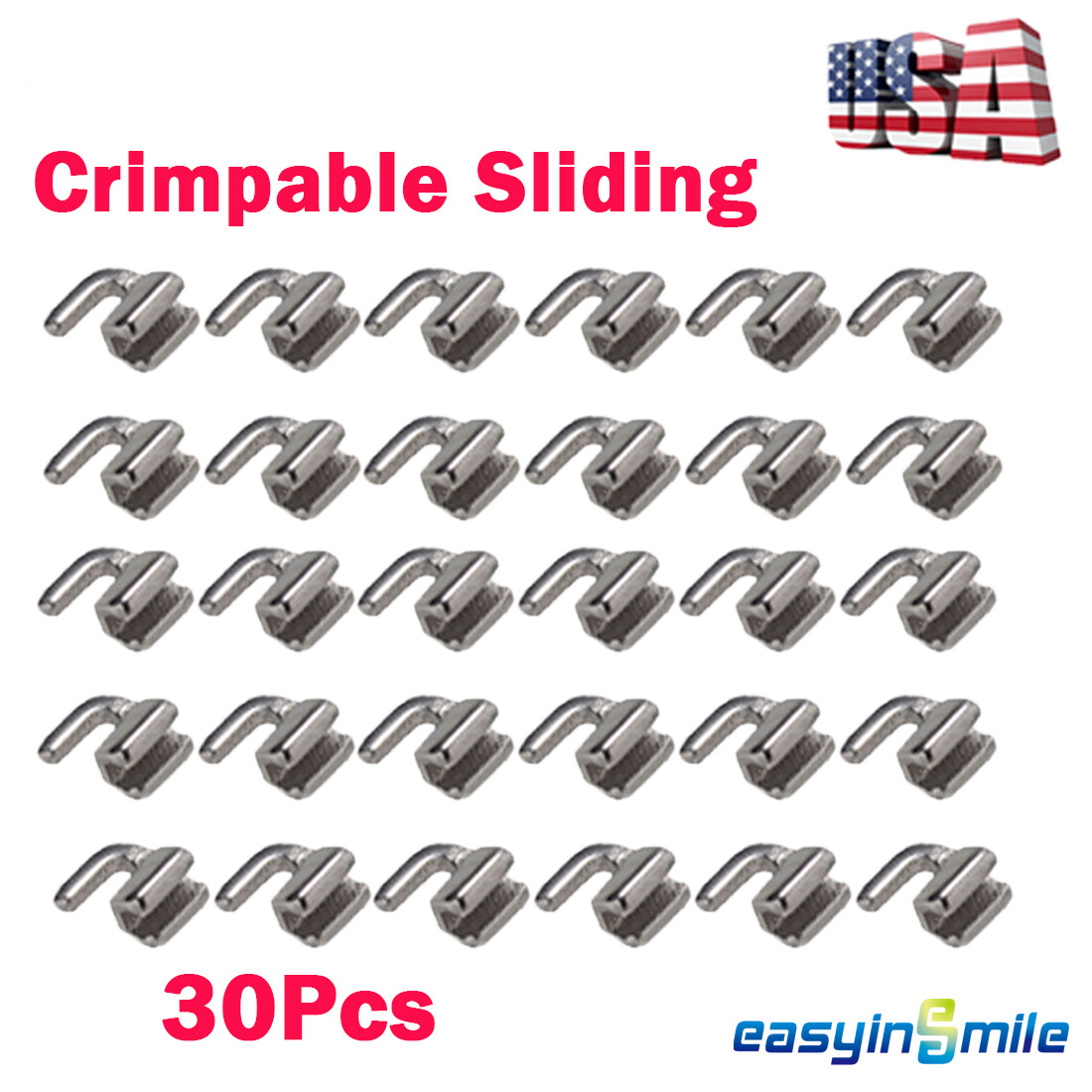 30Pc Easyinsmile Dental Orthodontic Crimpable Hook Sliding Stainless Steel Hooks