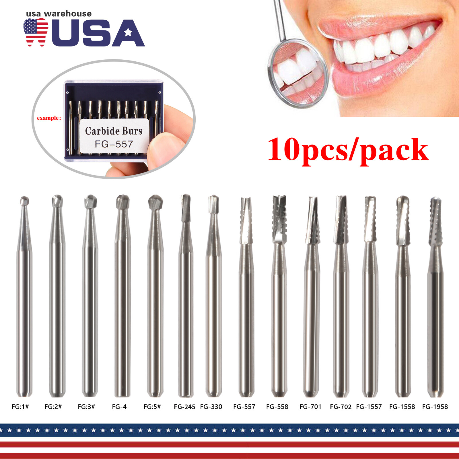 10-100pcs Dental Round Carbide Tungsten Bur FG Burs For High Speed Handpiece