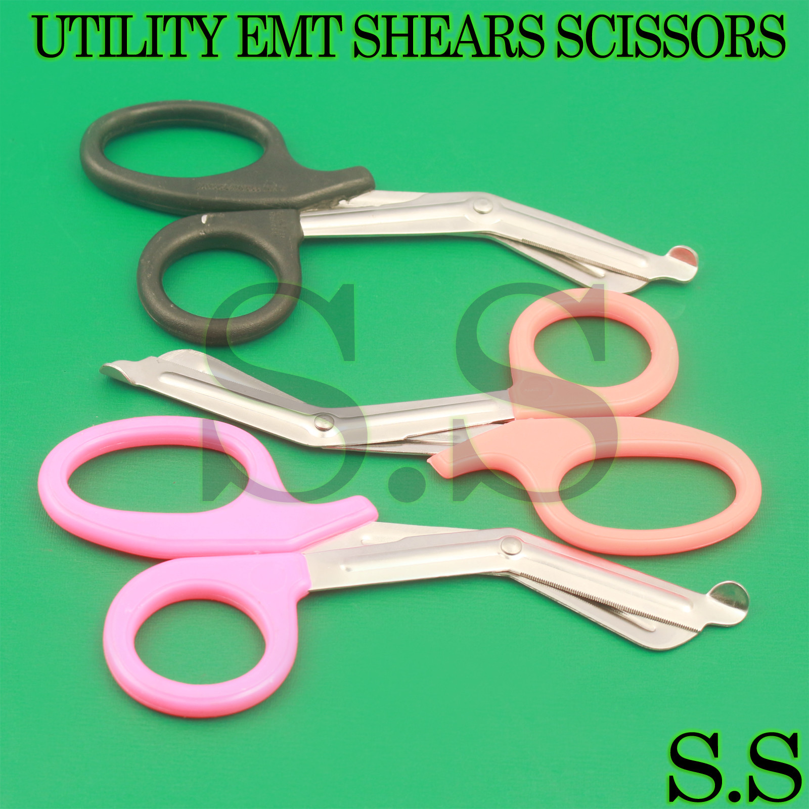 3 PCS (ORANGE PINK BLACK) TRAUMA PARAMEDIC UTILITY EMT SHEARS SCISSORS 7.5″