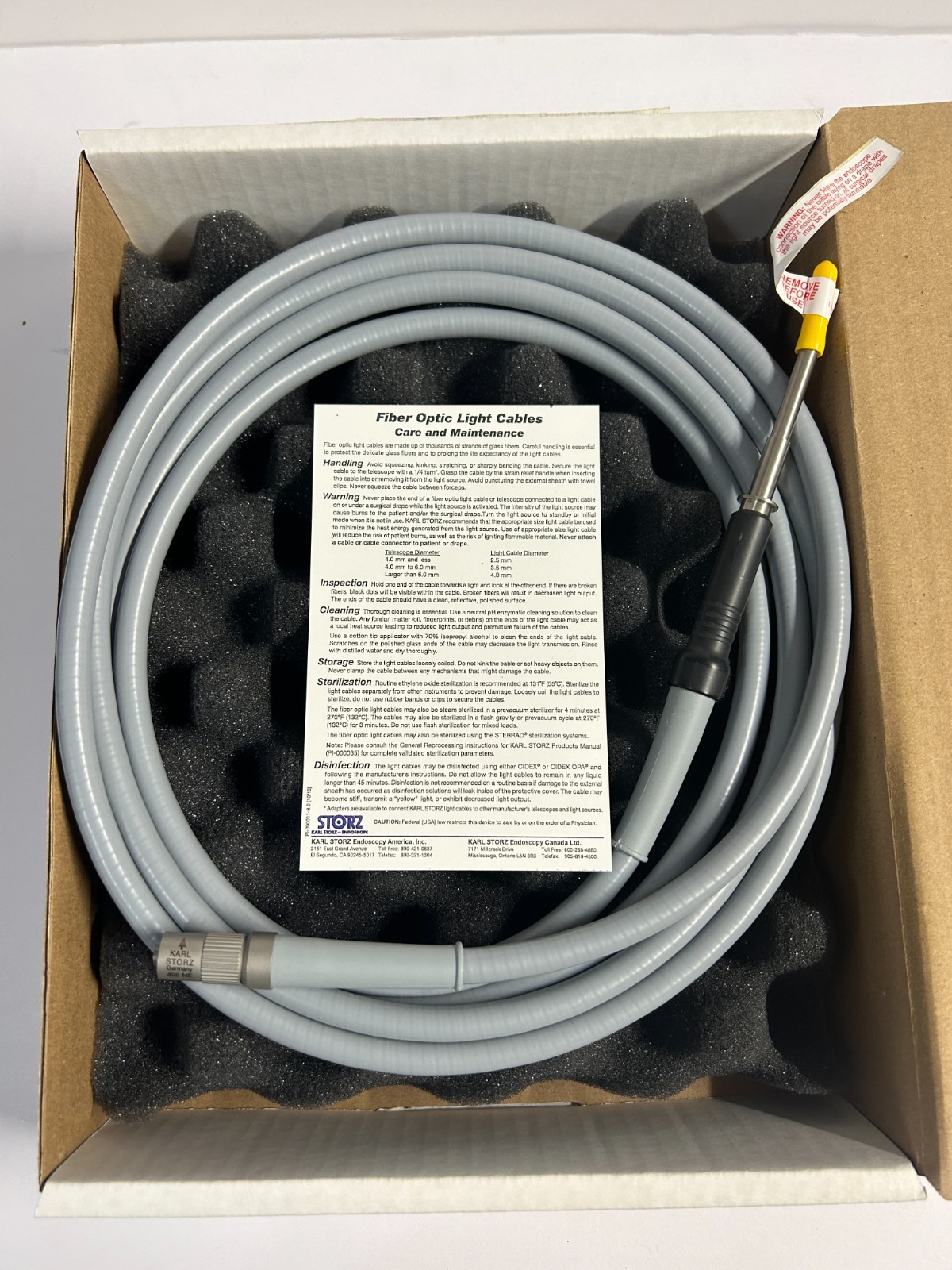 Karl Storz 495 NE Fiber Optic Cable 4.8mm x 300cm Autoclavable