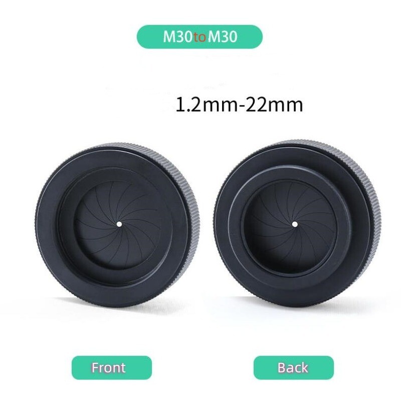 Iris 1.2-22mm M30 to M30 Adjustable Iris Aperture w 30mm Purple Filter for PVS14