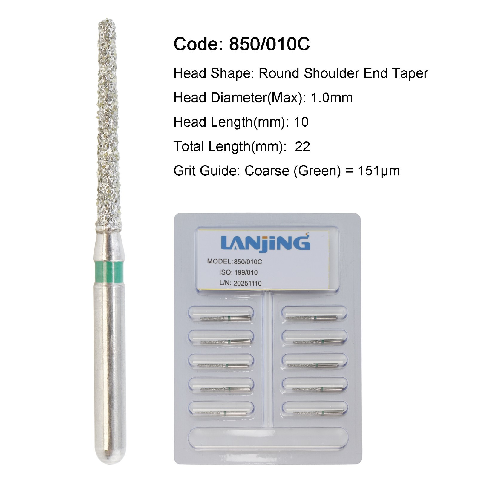 Dental Diamond Burs FG Round Shoulder End Taper High Speed Coarse Medium Fine
