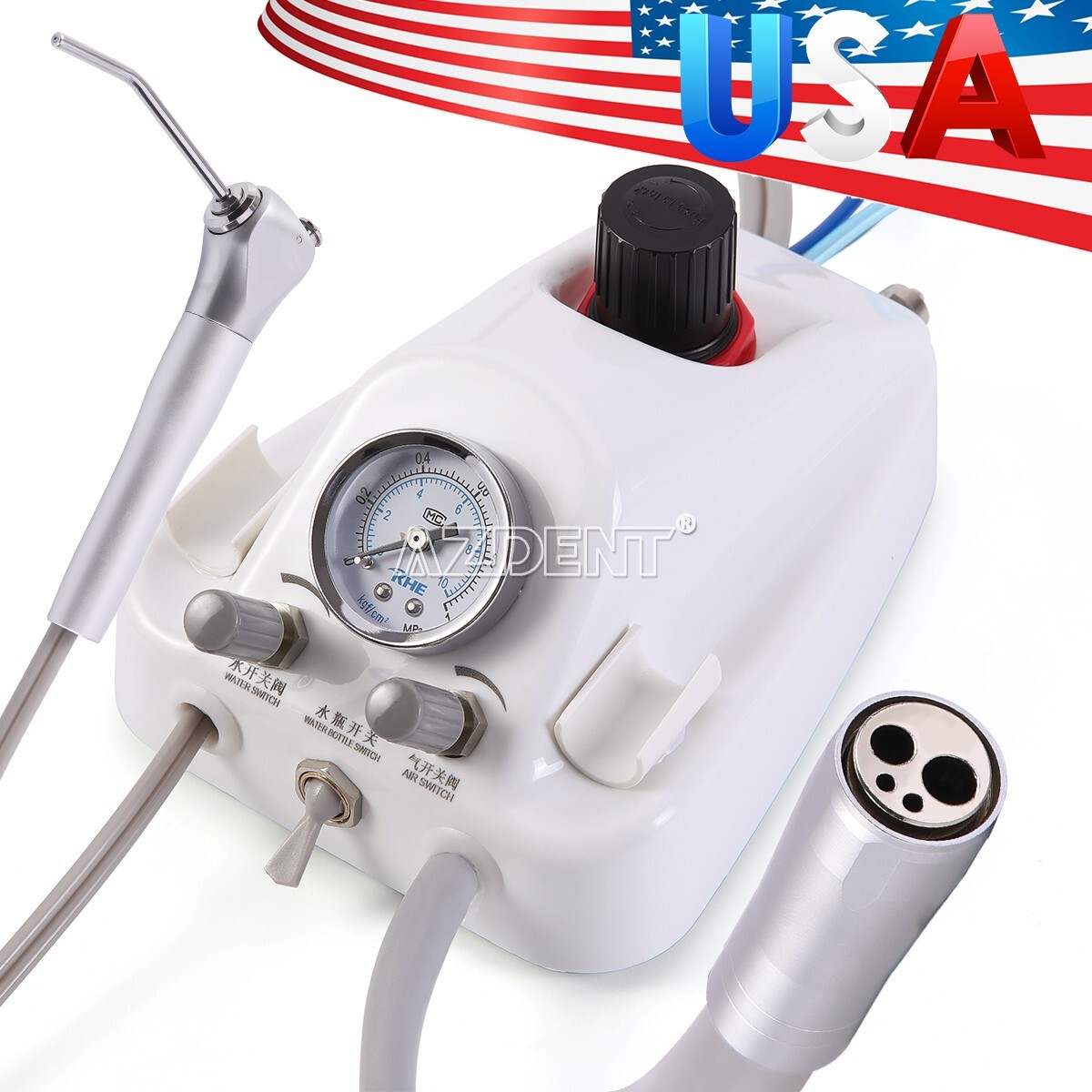 Portable Dental Turbine Unit 4 Holes 3 Way Syringe Work with Air Compressor UPS