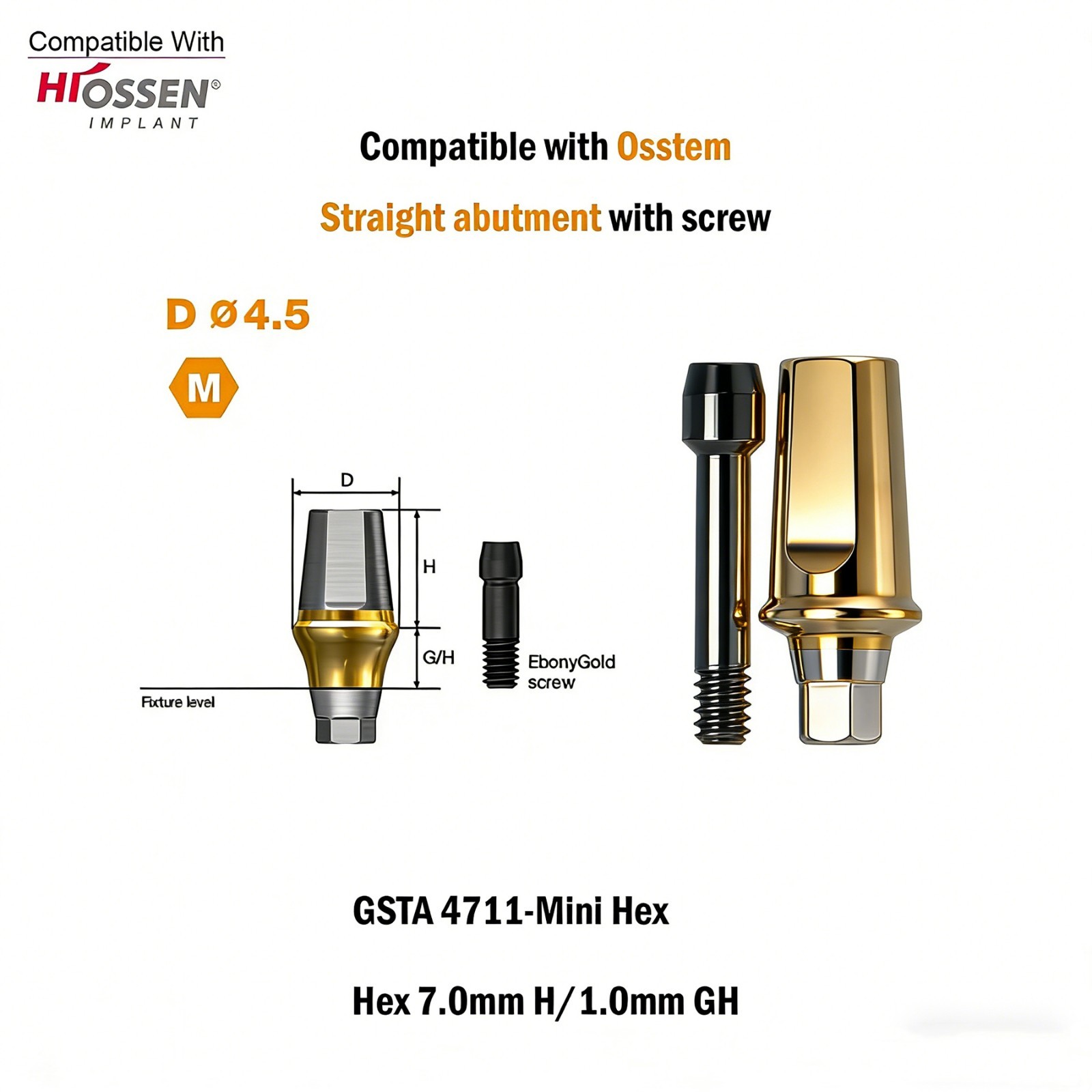 Dental Titanium Cemented straight abutment fits to Osstem Hiossen Mini Regular