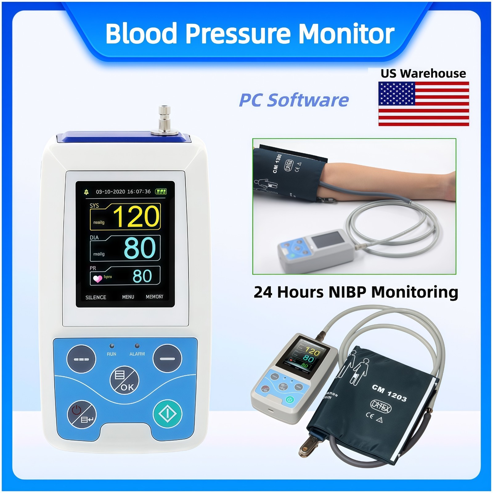 US Stock ABPM50 24 Hours Ambulatory NIBP Monitoring PC Software Adult cuff