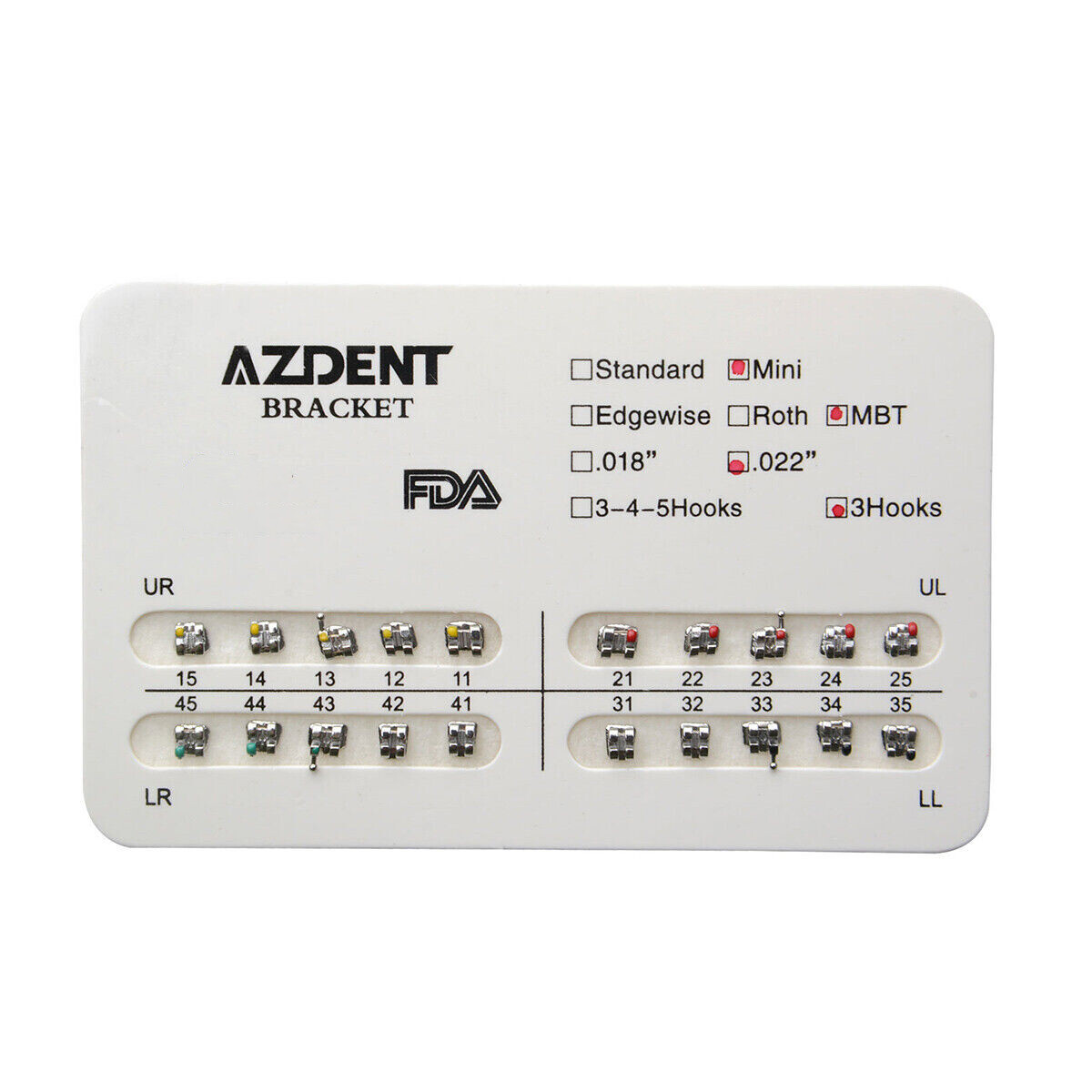 10 Packs AZDENT Dental Ortho Brackets Braces Metal Mini MBT/Roth.022 Hooks 345