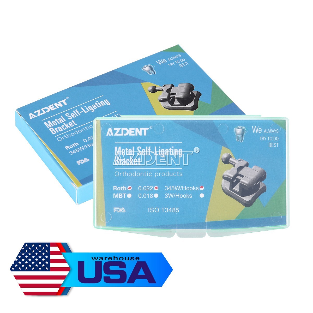 10X AZDENT Dental Orthodontic Self-Ligating Brackets Braces Roth.022 Hooks 3-4-5