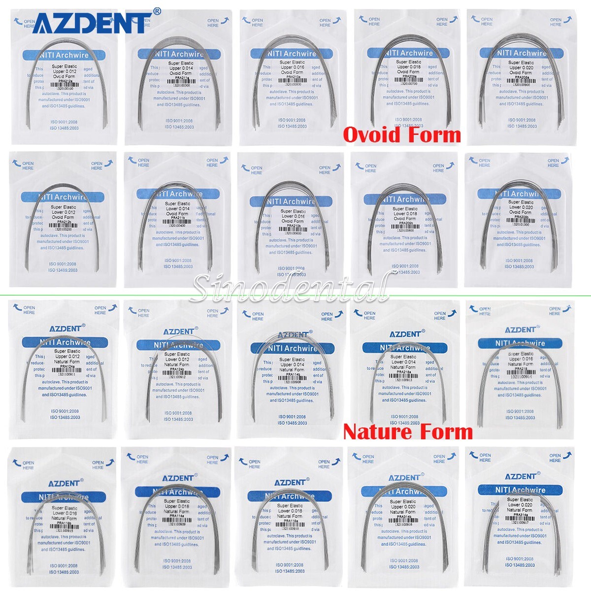 AZDENT Dental Orthodontic Super Elastic Niti Round Arch Wires Ovoid/Nature Form