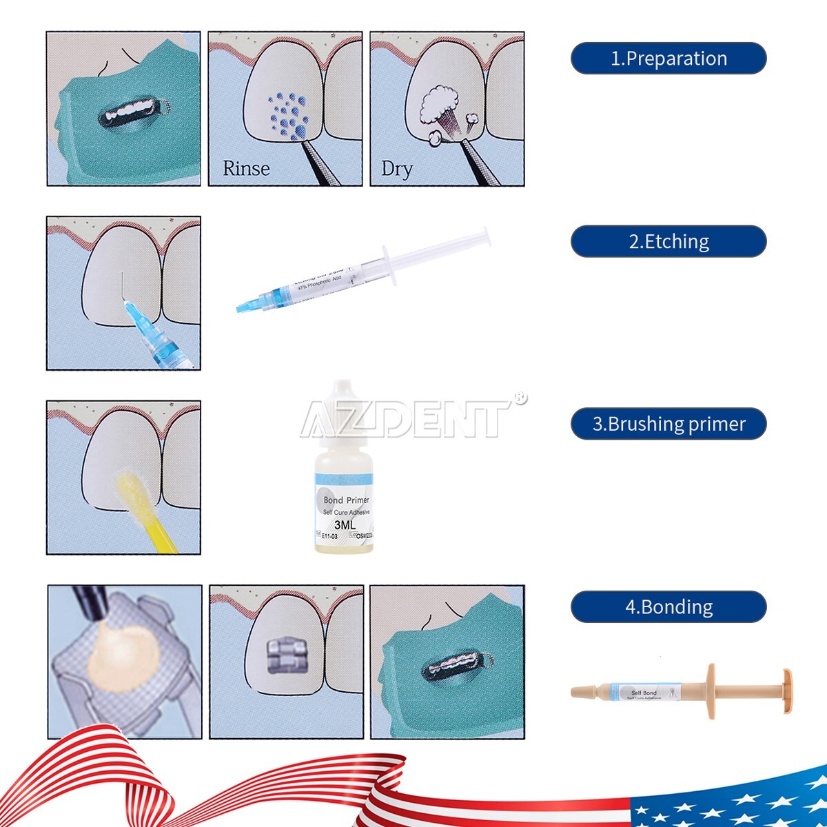 1 X Dental Etch Visible light curing Dentin Enamel Resin Bonding Adhesive