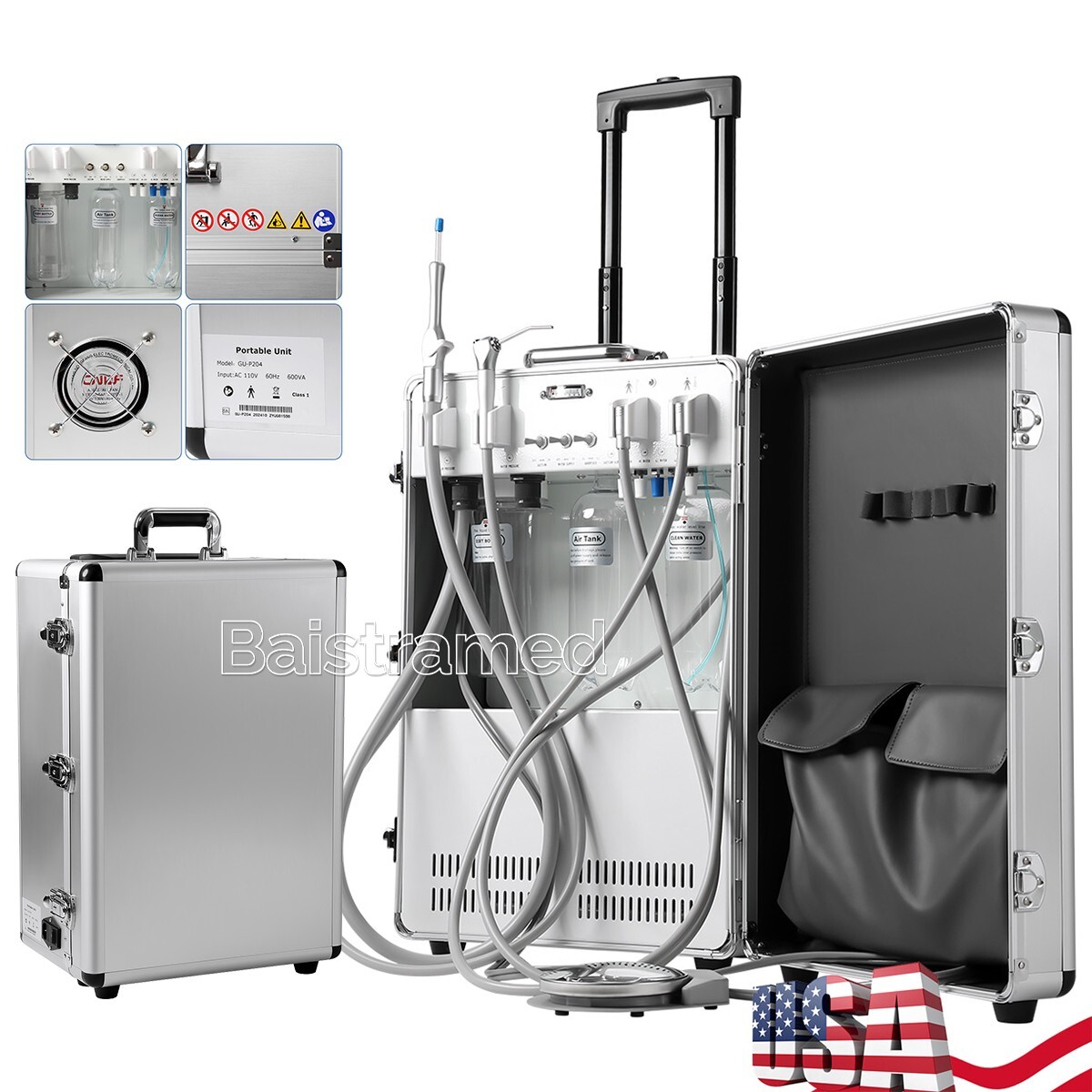 Portable Dental Mobile Delivery Unit System Air Compressor High Suction 4Hole