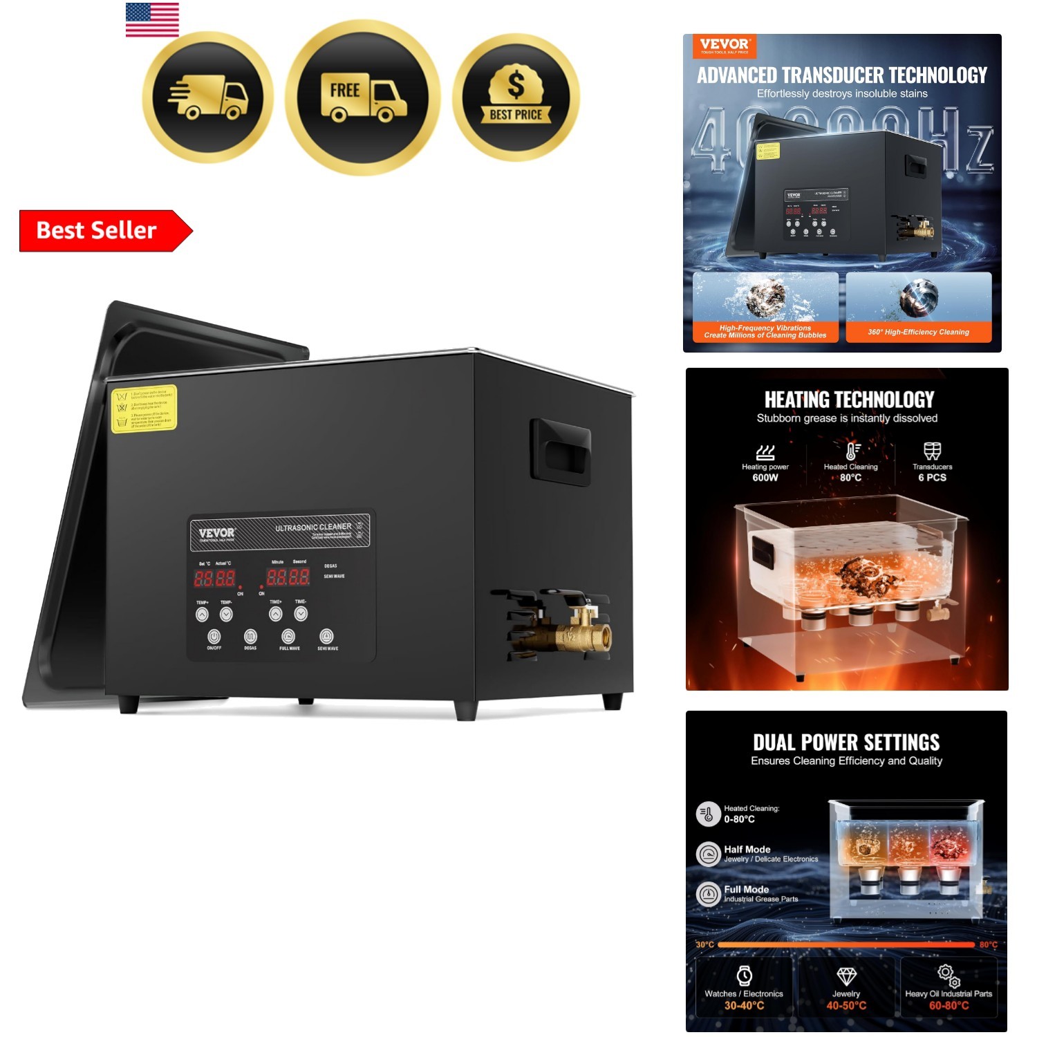 15L Sonic Cleaner, 360W Digital Ultrasonic Cleaning Machine with Upgraded Deg…