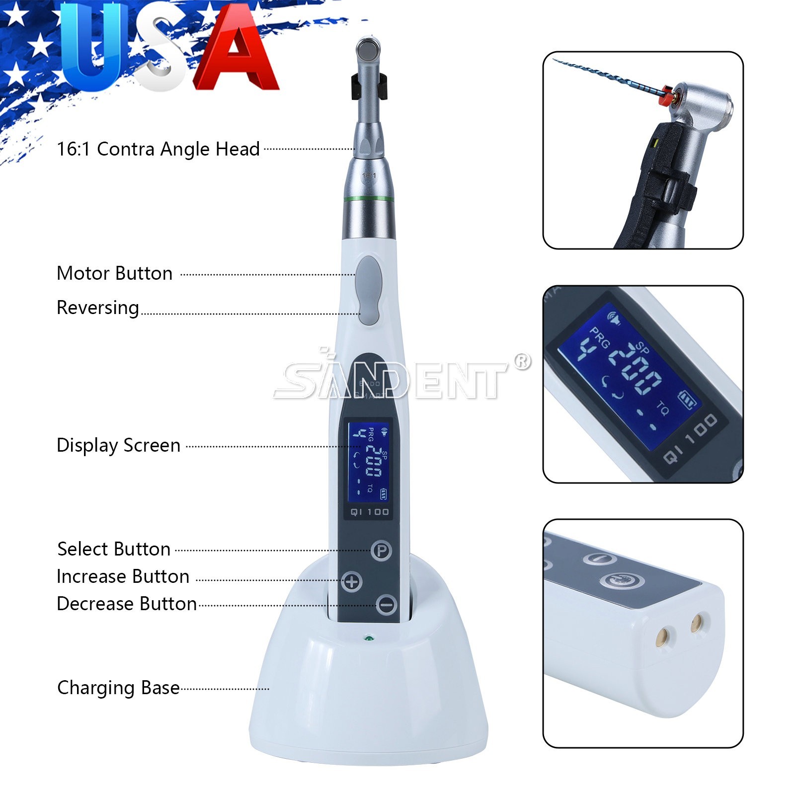 LED Dental Endo Motor 16:1 Contra Angle Root Canal Treatment Y-smart