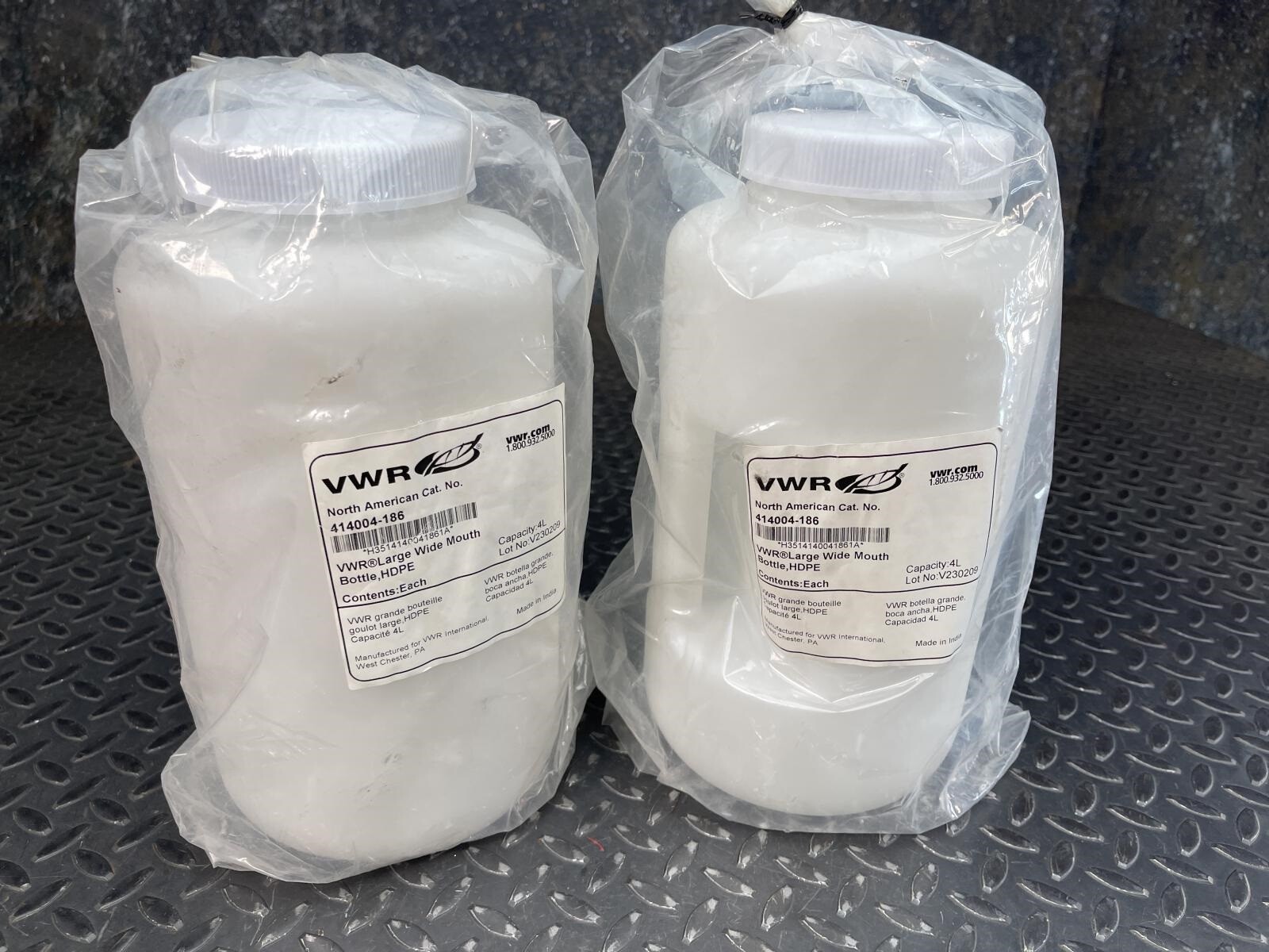 Lot of 2 VWR 414004-186 Large Wide Mouth Bottle, 4 Liter -Unused