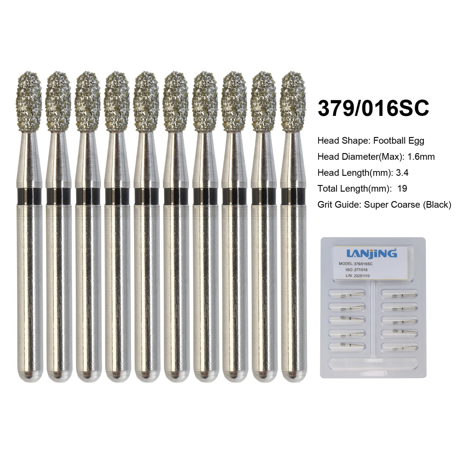 Dental Burs Diamond FG Round End Taper Football Flame Long Round Pear High Speed