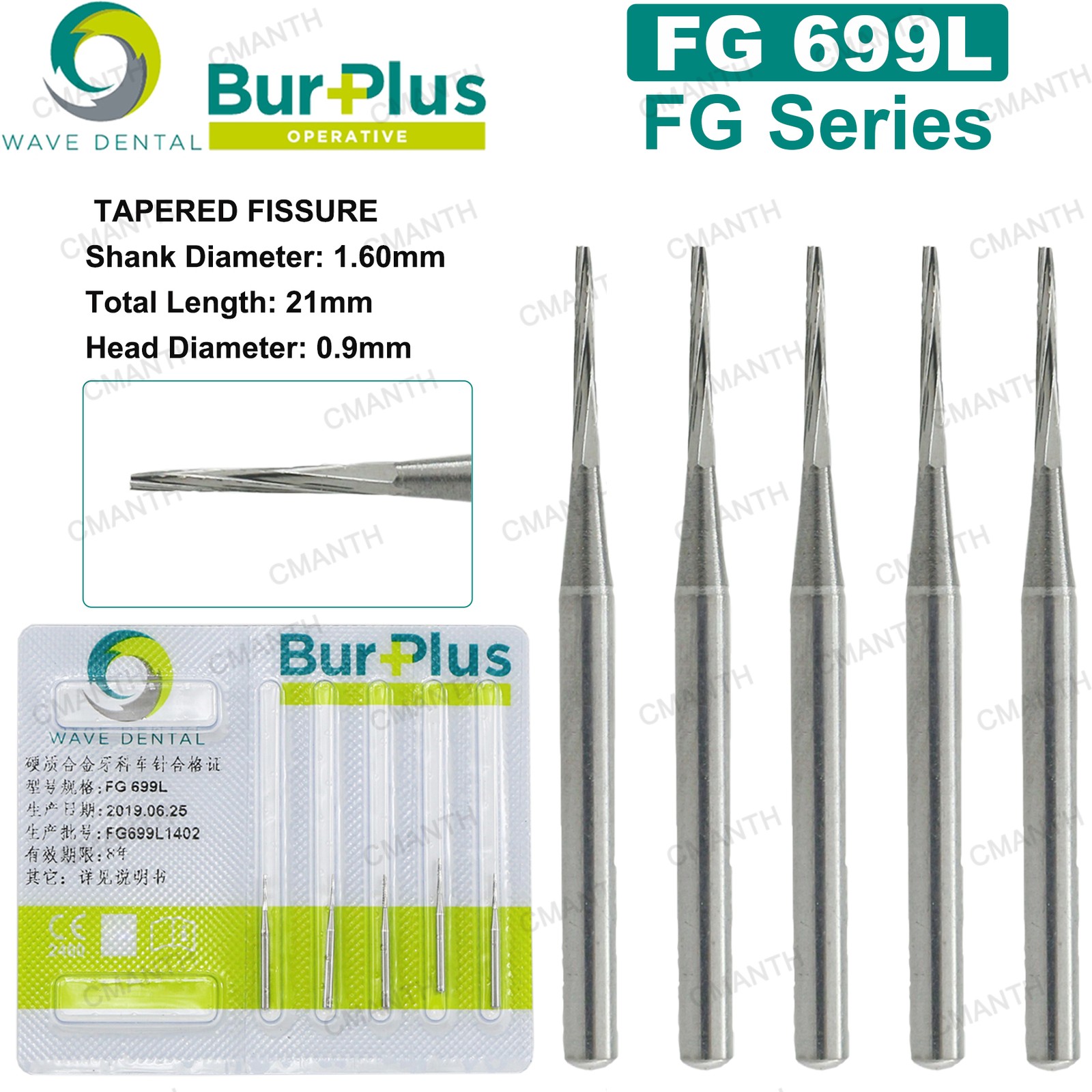 Wave Dental Surgical Carbide Burs Friction Grip FG Tapered Fissure 701 Long 1958