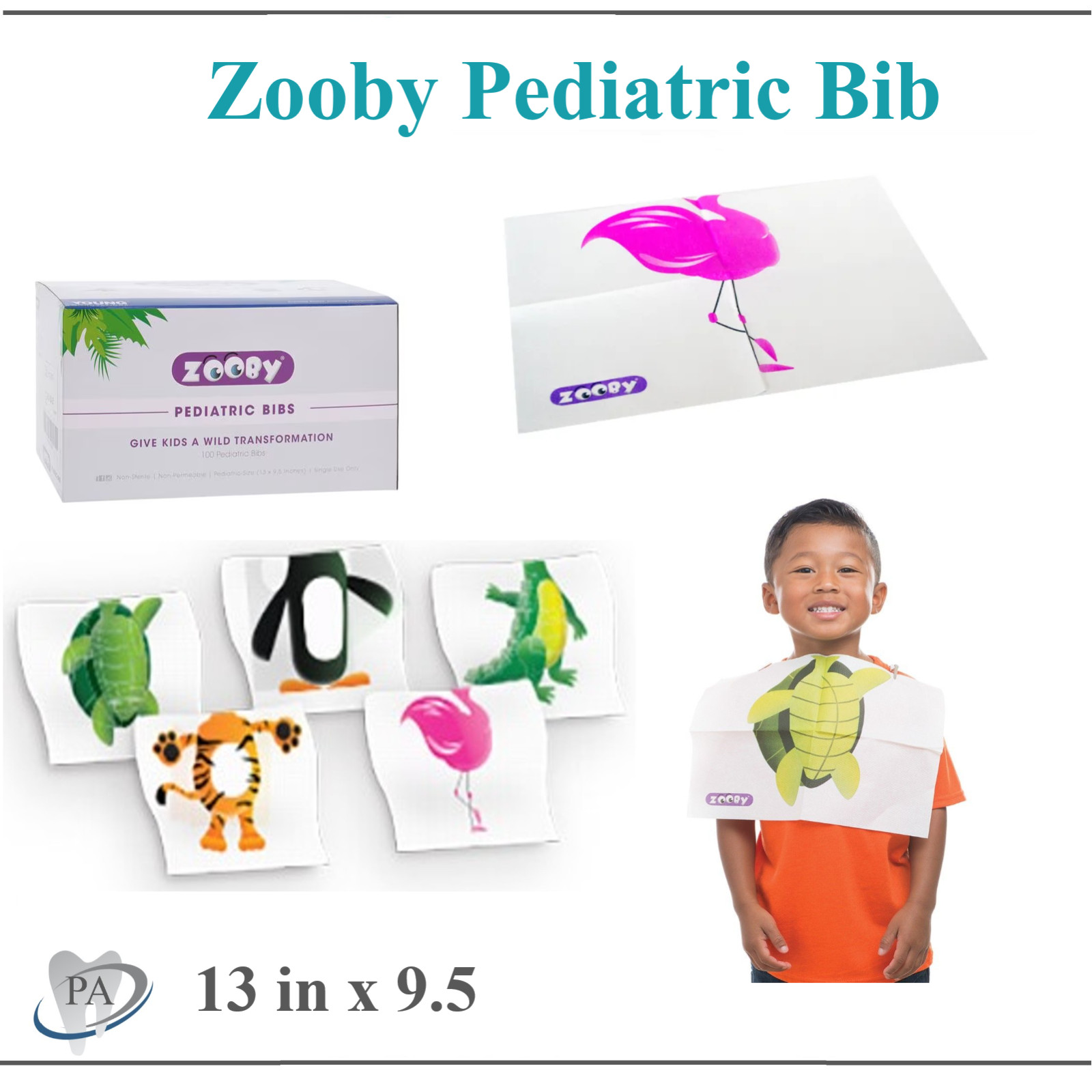 Dental Zooby Bibs, Disposable Waterproof Three Layers Dental Bibs, 13.5 x 9 inch