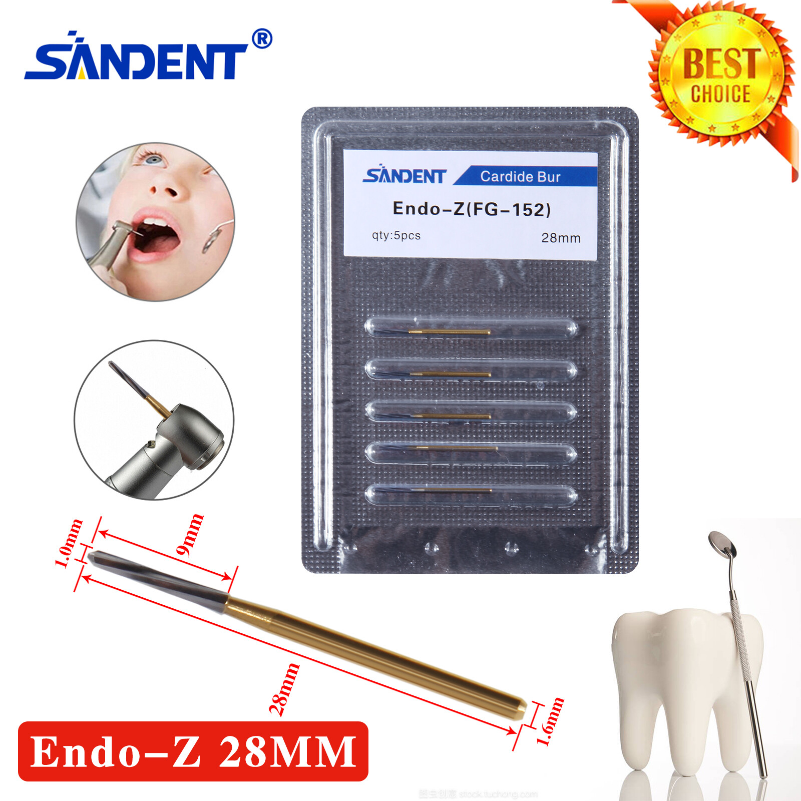 Dental Endo-Z Bur Carbide Tungsten Surgical Cutter Drill Burr 1.0*28mm 5pcs/pack