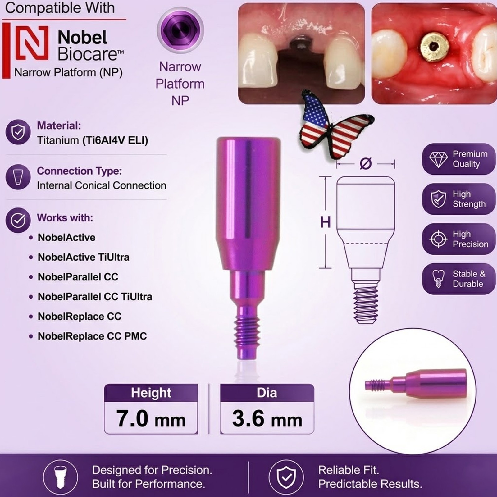 US Nobel Active Nobel Parallel CC Healing Abutment Compatible Conical Connection