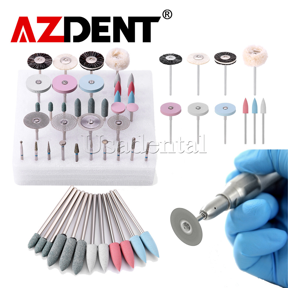 35pcs Dental Lab Polishing Burs Disc Brush Stone Kit HP fit Ceramics Porcelain