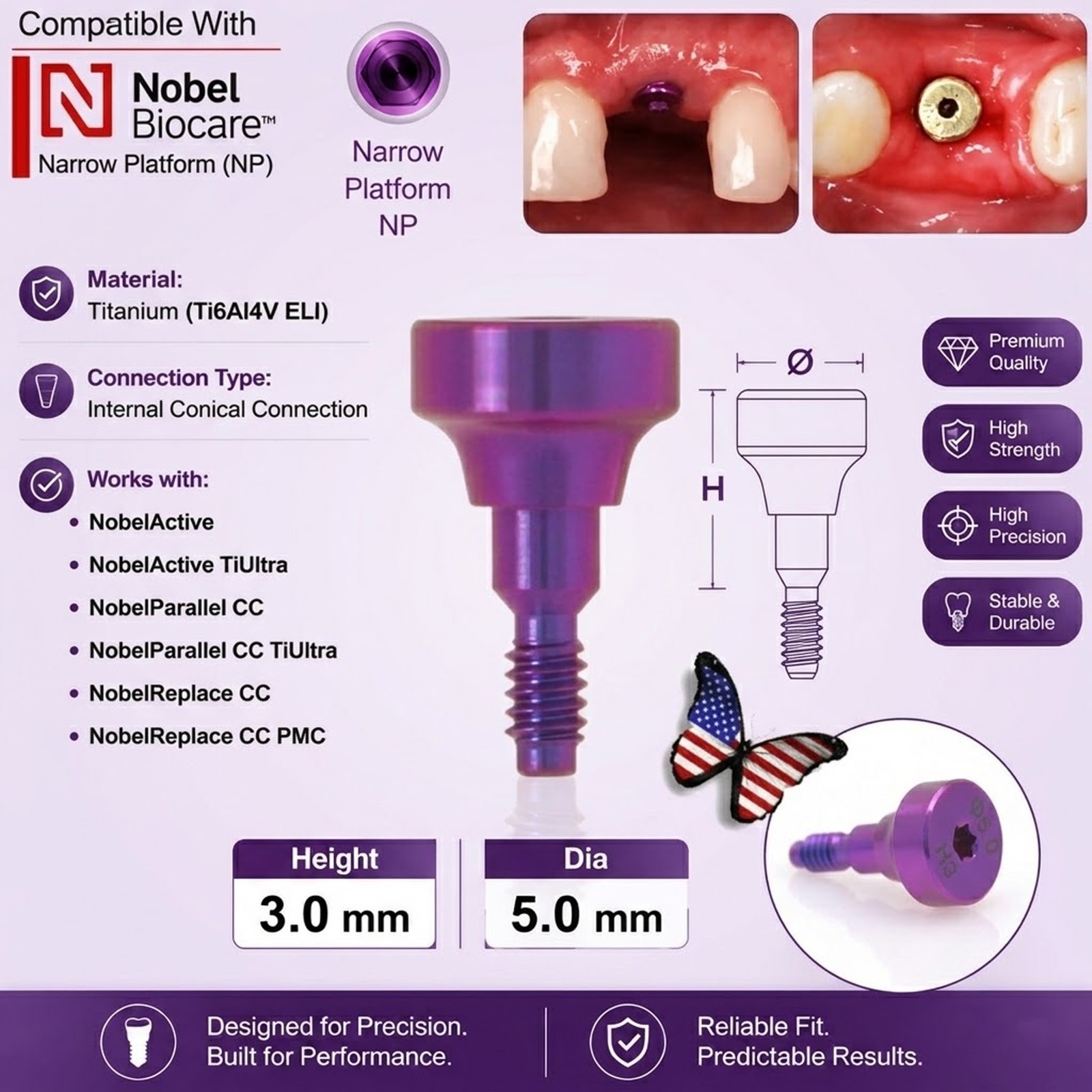 US Nobel Active Nobel Parallel CC Healing Abutment Compatible Conical Connection