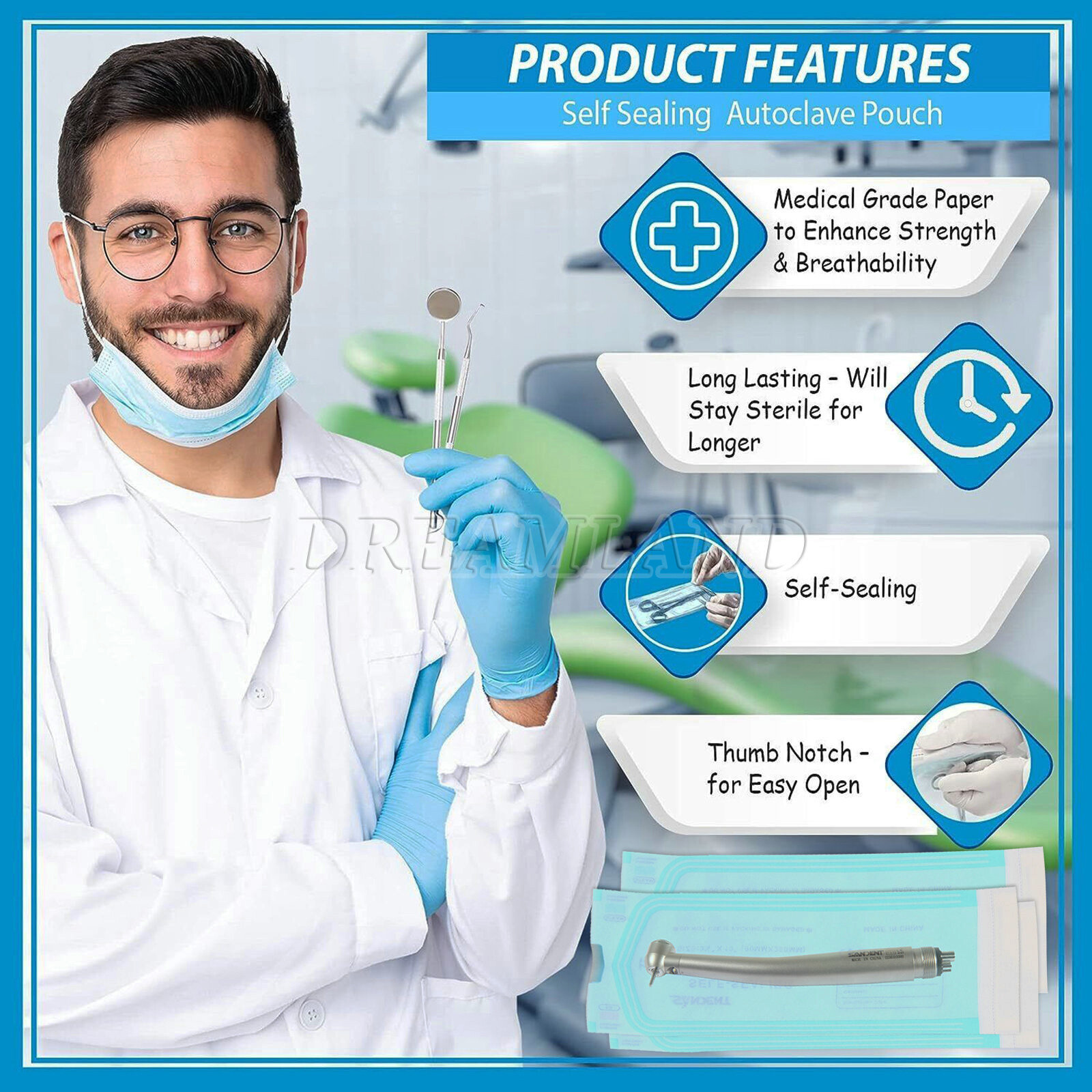 Sterilization Pouches- 3.5 ” x 10 ” Dental Medical Self Seal Pouch Bag 200 Bags
