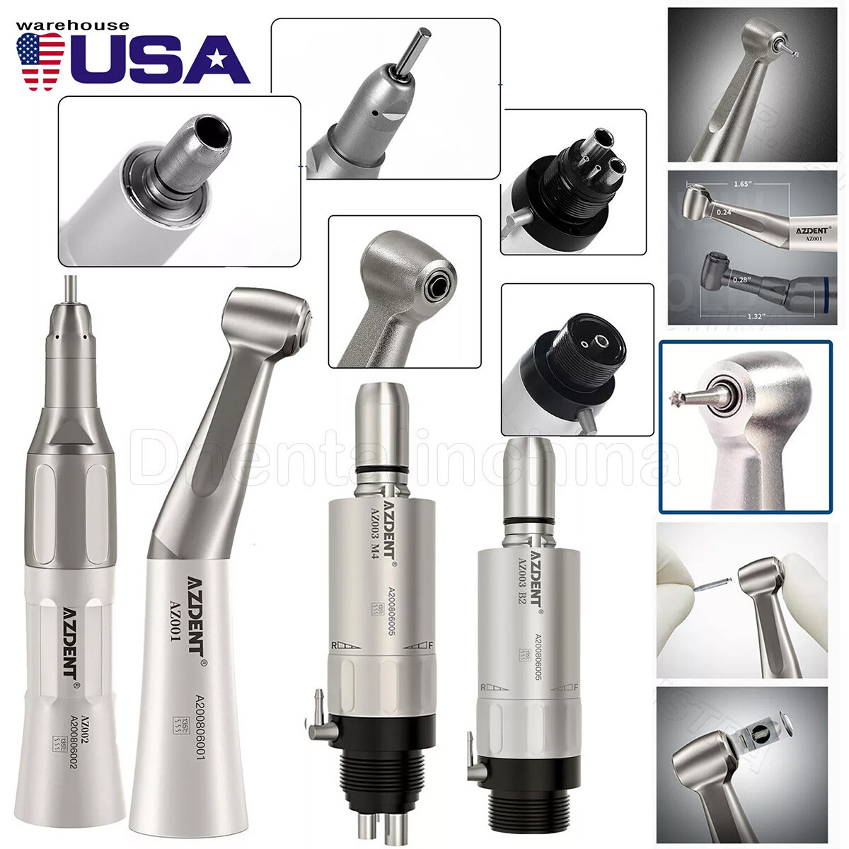Dental Slow Low Speed Handpiece Straight Contra Angle Air Motor /FG Diamond Burs
