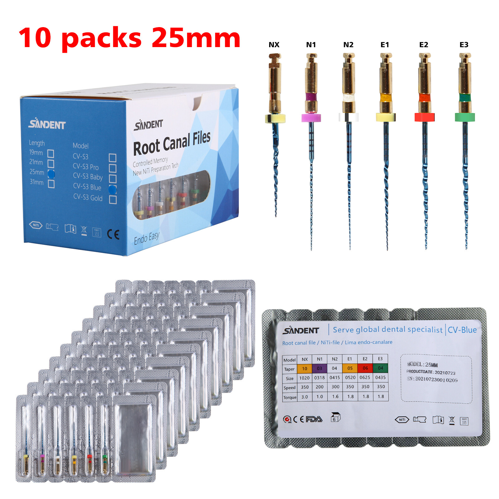 Lot Dental NiTi Super Rotary Files Heat Activated for Endodontic Endo Motor 25mm