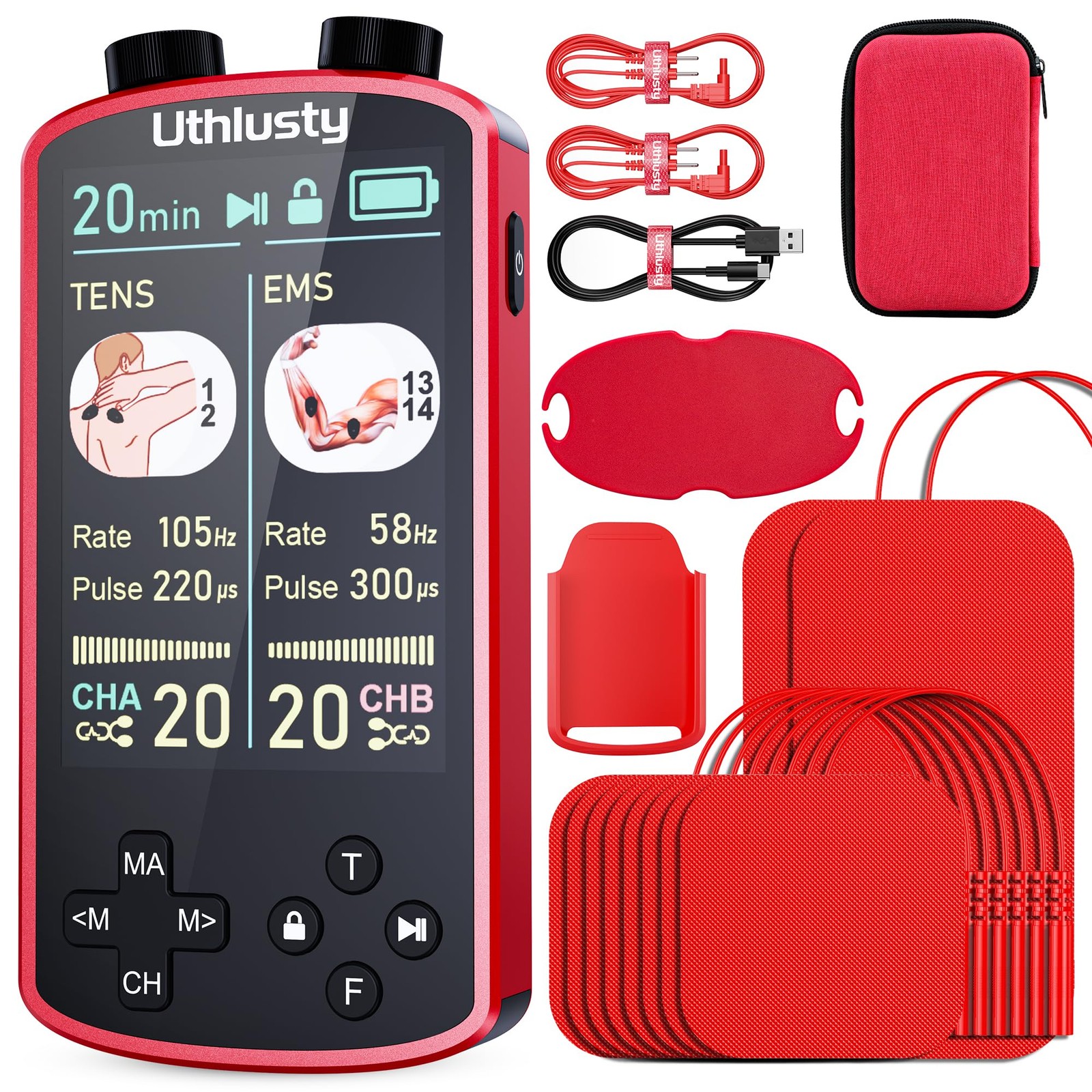 Uthlusty Tens Unit Muscle Stimulator Color Displaydual Channel Tens Ems Machine
