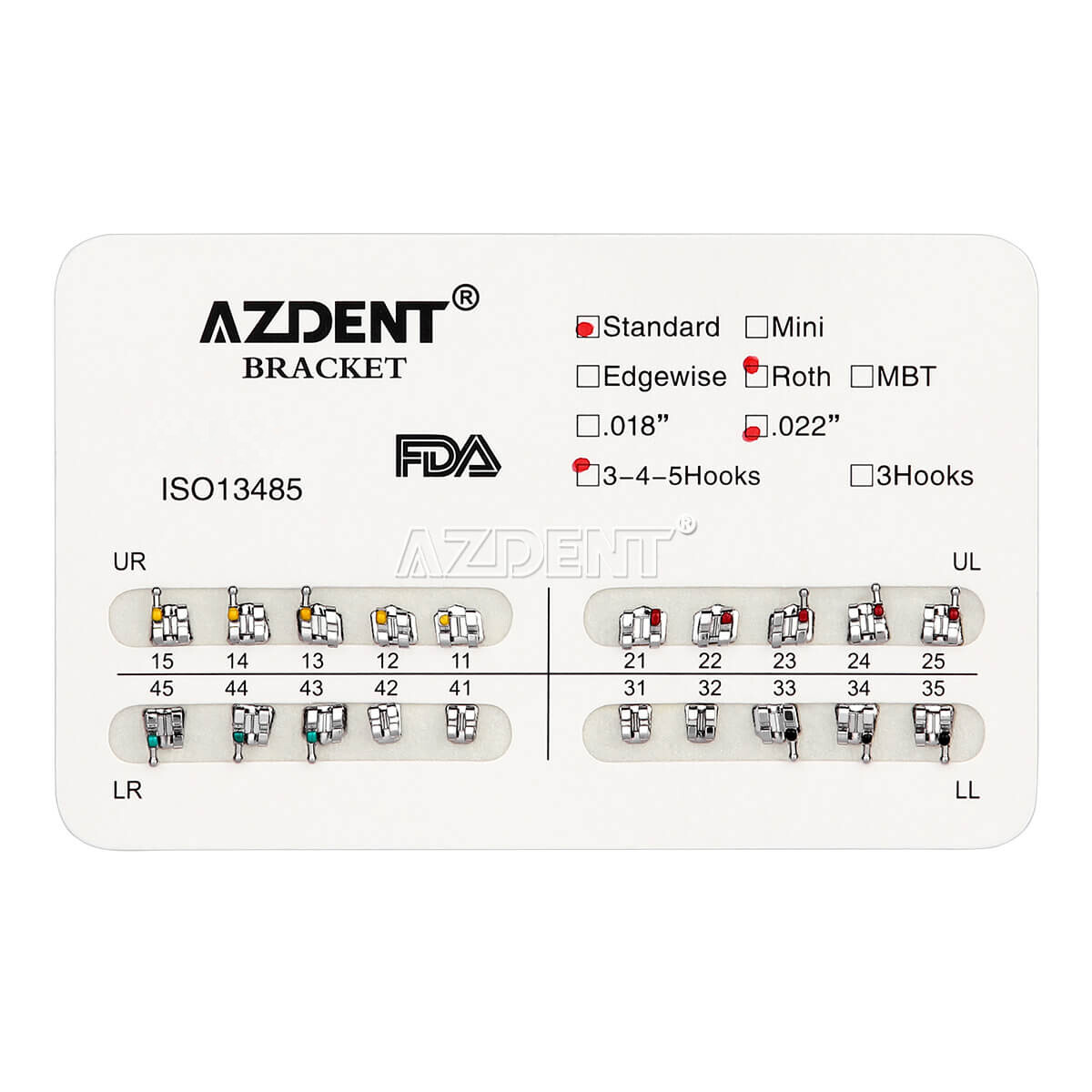 AZDENT Dental Orthodontic Brackets Braces Standard Roth .022 Hooks 3-4-5 FDA