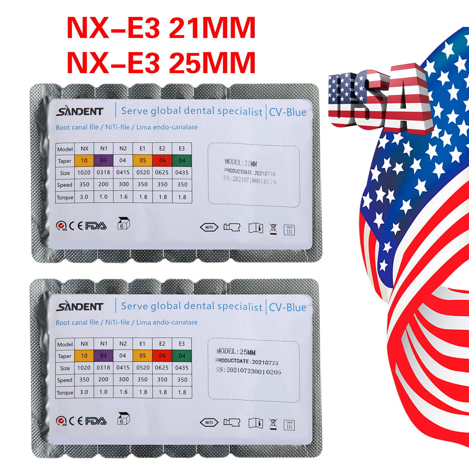 6pcs SANDENT Endo Files Rotary NITI Root Canal Files X-Pro Taper 21/25MM USA