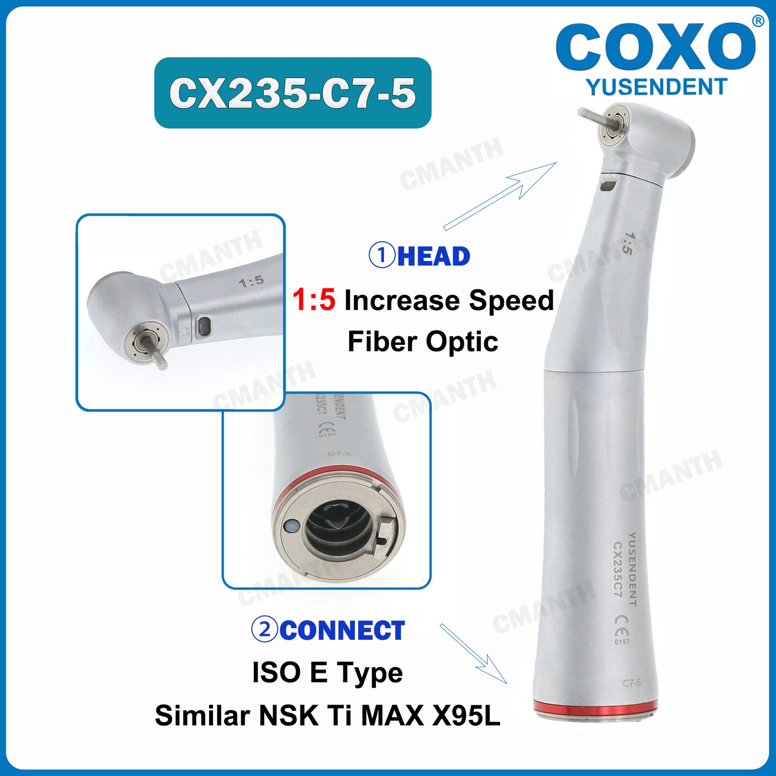 COXO Dental Contra Angle Handpiece 1:5 Fiber Optic Increasing Speed Turbine C7-5