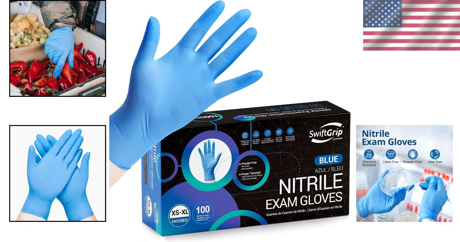 Multipurpose Blue Nitrile Gloves, Large Size, Latex-Free, 100 Gloves per Box