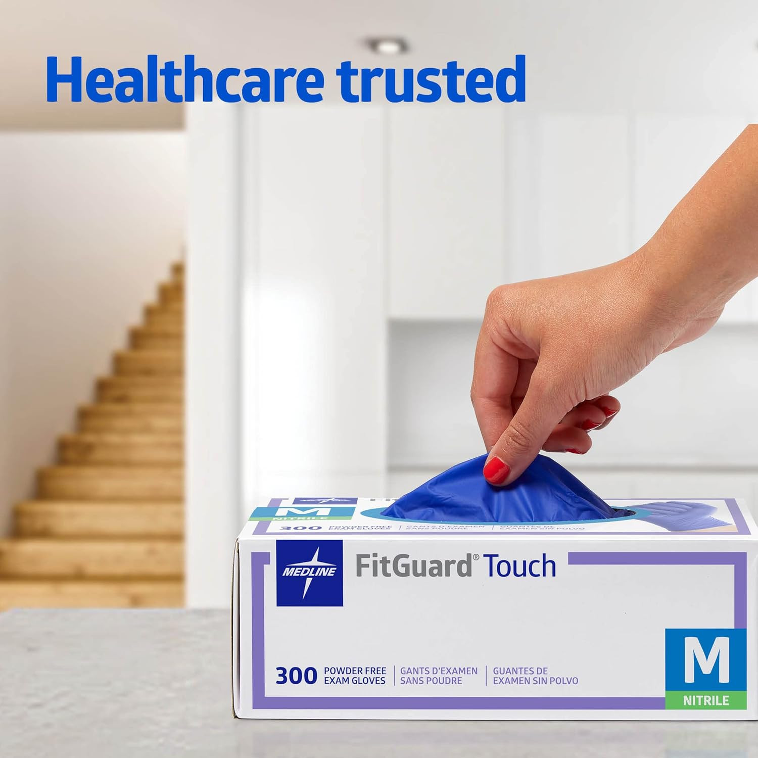 Medline Fitguard Touch Nitrile Exam Gloves, Disposable, Powder-Free, Cobalt Blu