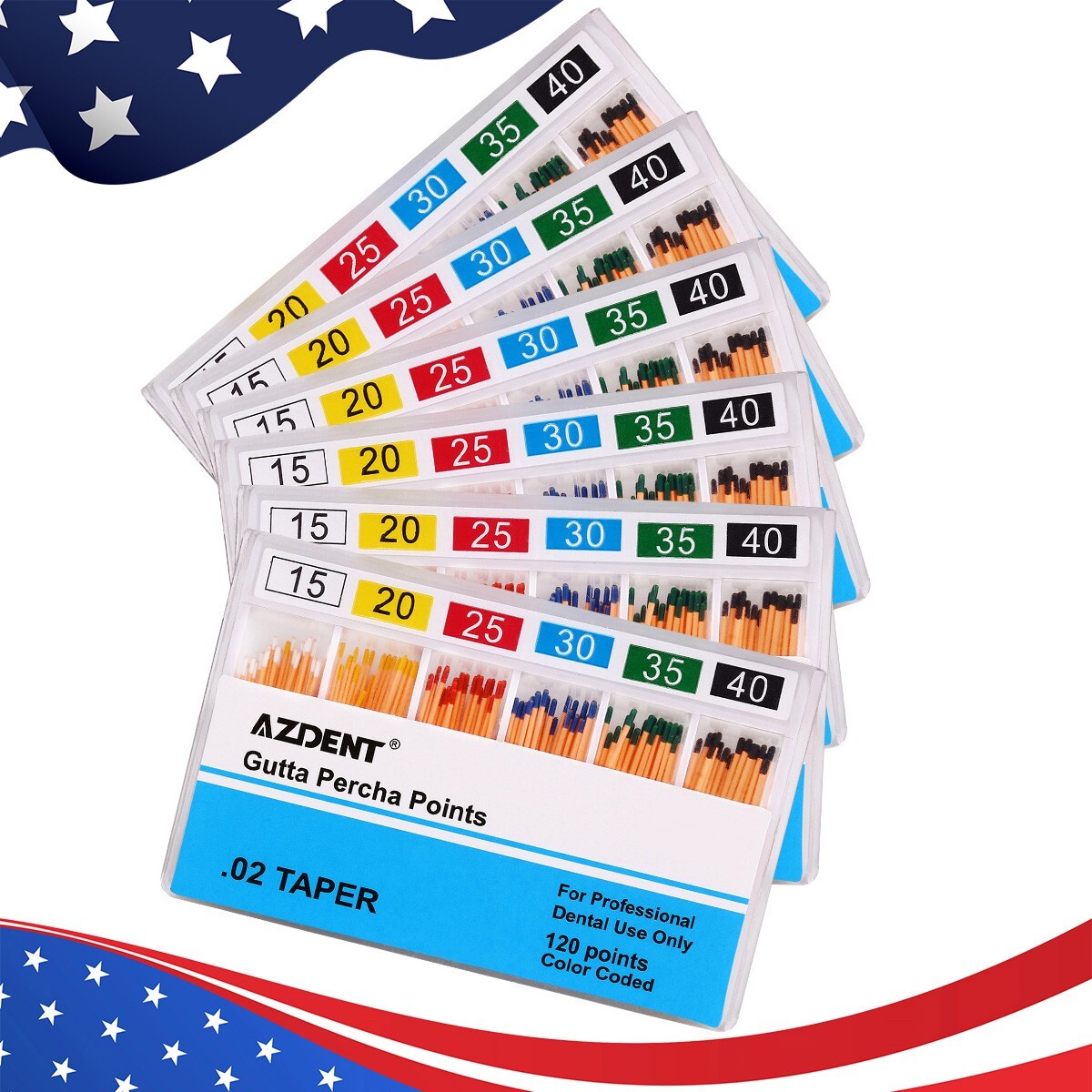 10 X Puntas de Gutapercha Dental GP 0.02 Taper 15-40# puntas de papel absorbente