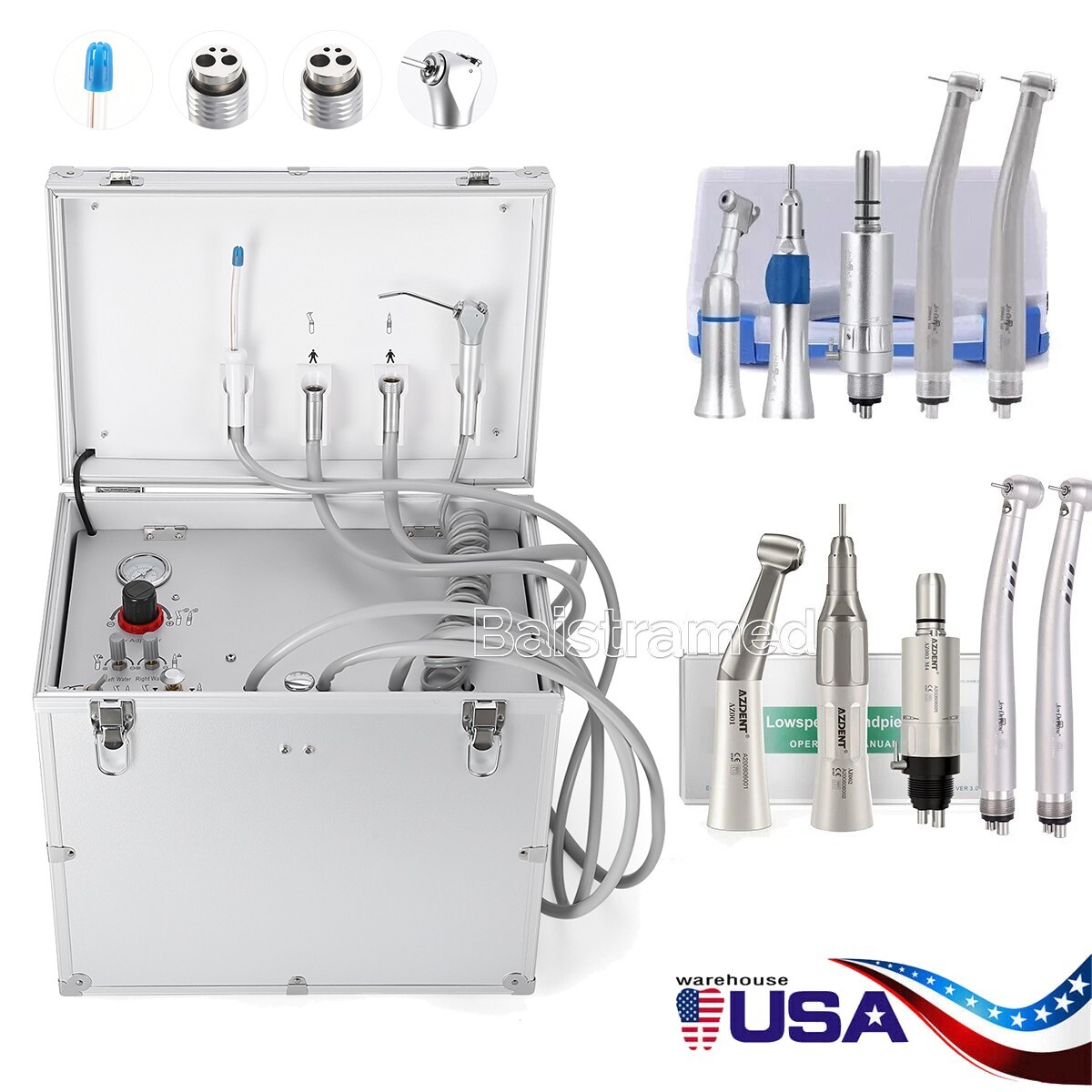 Portable Dental Mobile Delivery Unit System Air Compressor /Handpiece 4Holes