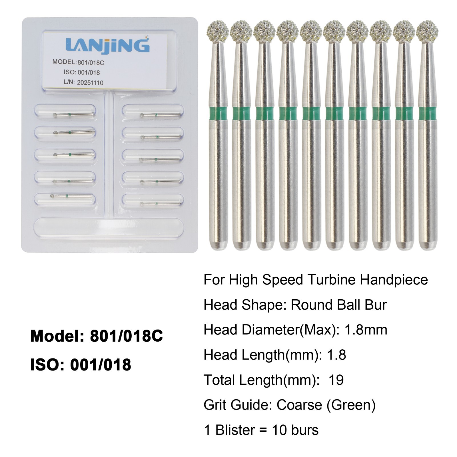 Dental Round Diamond Bur Long Surgical Diamond Bur FG High Speed Coarse Fine 801