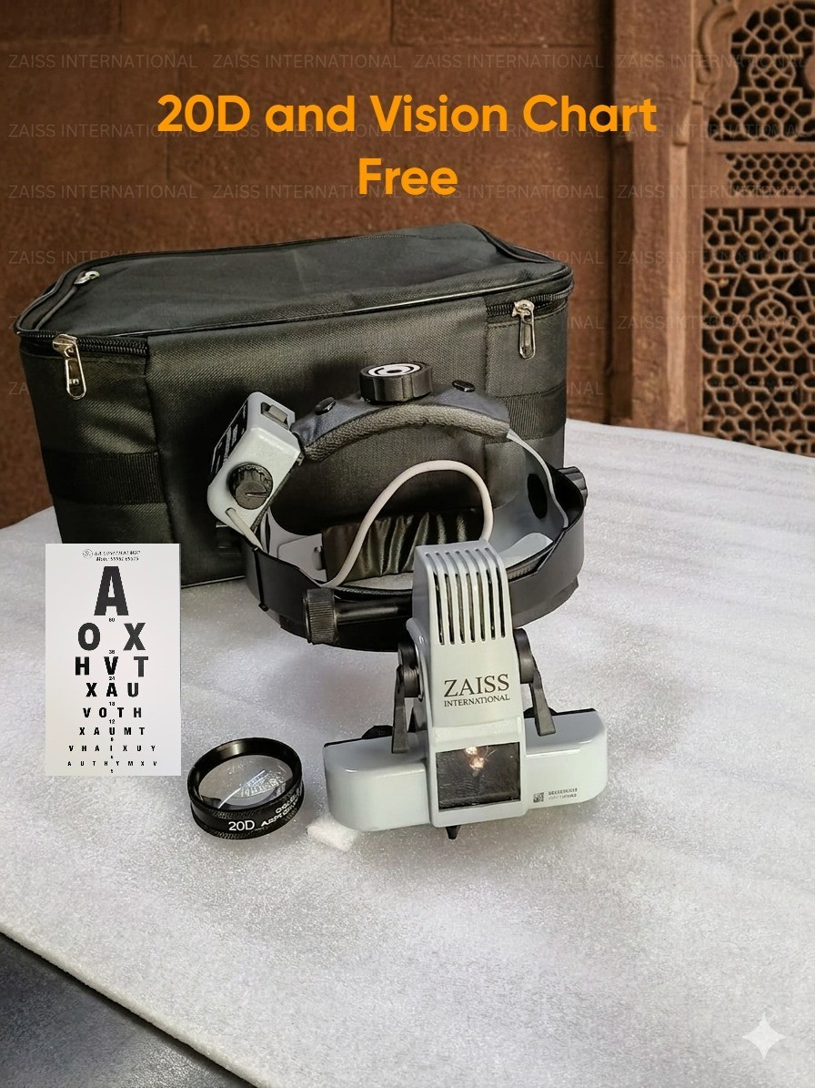 Zaiss Perfect Focus Binocular indirect ophthalmoscope with 20d and vision chart