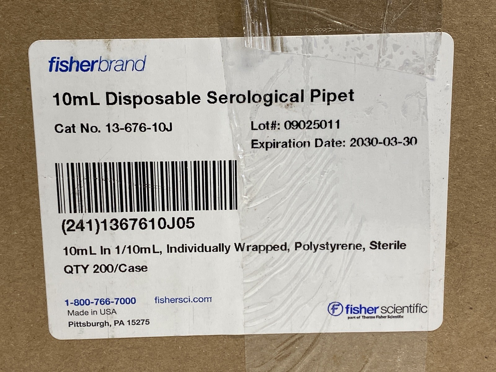 (200/Cs) FISHERBRAND 10mL Disposable Serological Pipettes w/Magnifier 13-676-10J