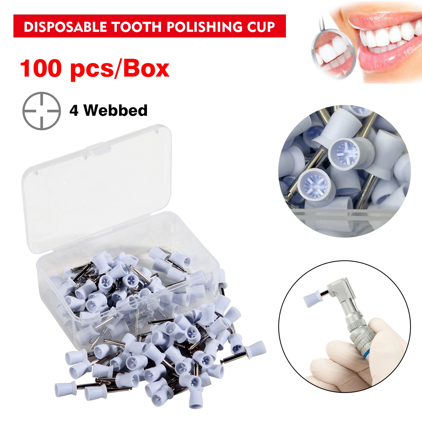 USA White Firm Dental Polishing Cups Latch Type Rubber 4 Webbed Cup Brush POLISH